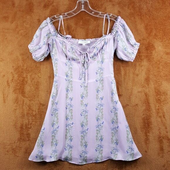 INTERMIX Mini Dress Womens Size 2 Purple Floral Off the Shoulder Smocked Girly - Picture 3 of 15